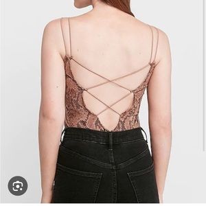 EXPRESS Snake print backless bodysuit XS